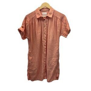 J. Crew PS Shirt Dress linen button front collar shift pocket Beach Resort Peach